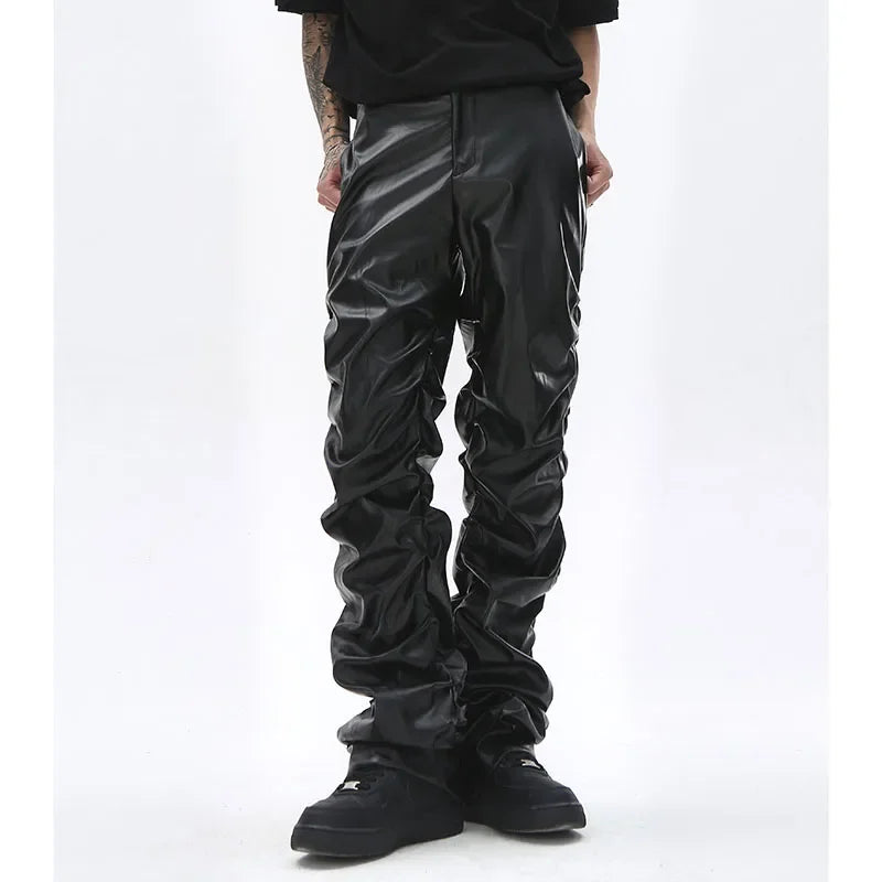 Men's Pleated PU Leather Pants