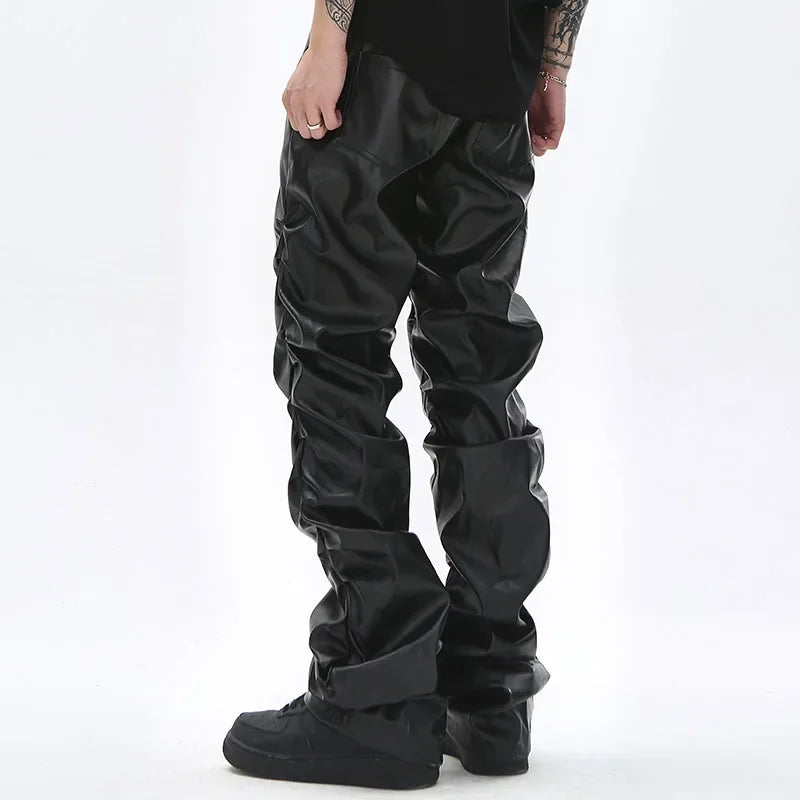 Men's Pleated PU Leather Pants