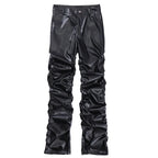 Men's Pleated PU Leather Pants