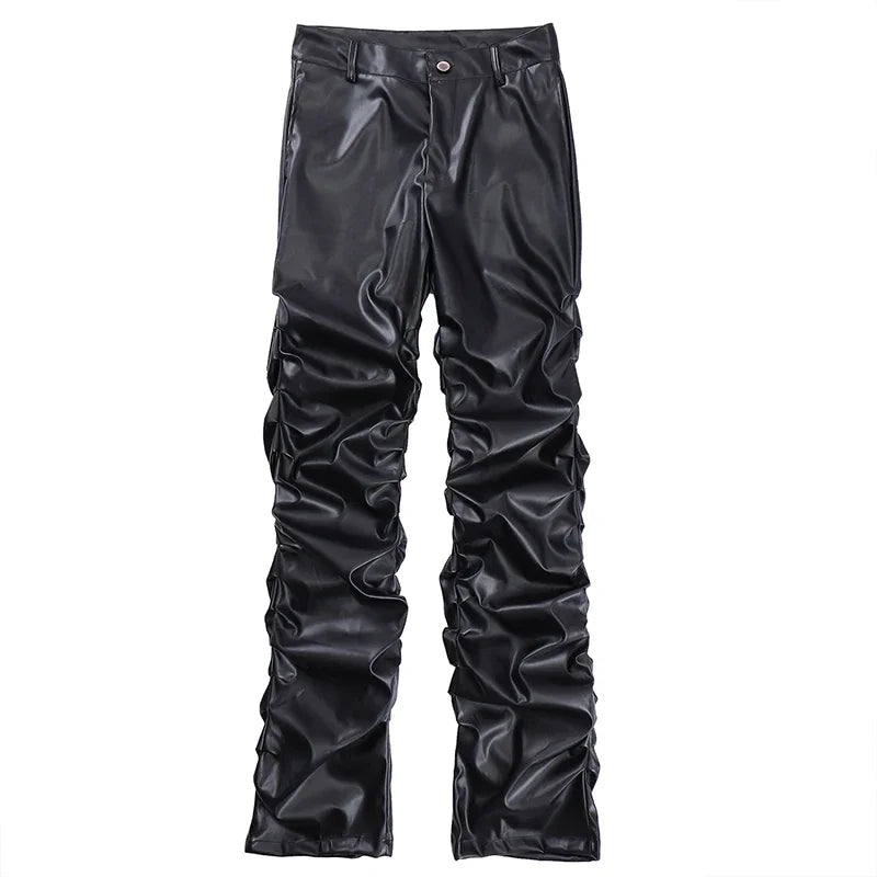 Men's Pleated PU Leather Pants