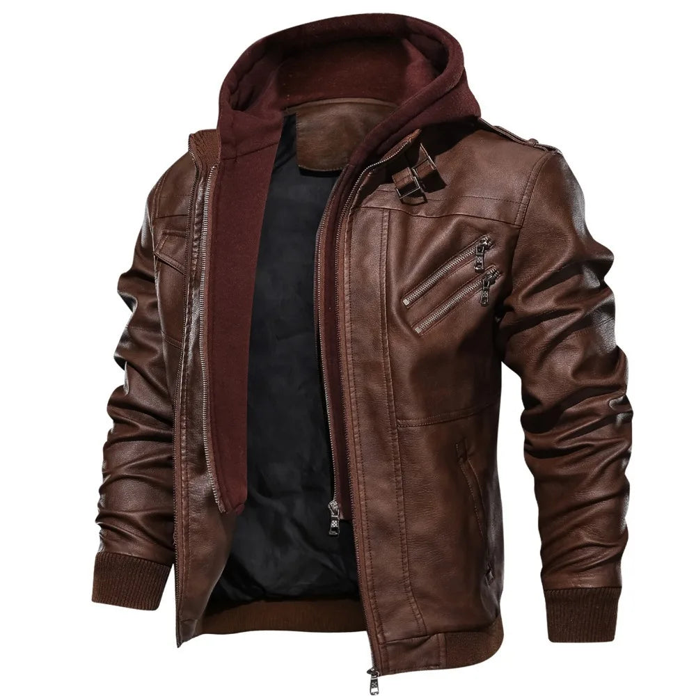 Men's Hooded PU Leather Jacket