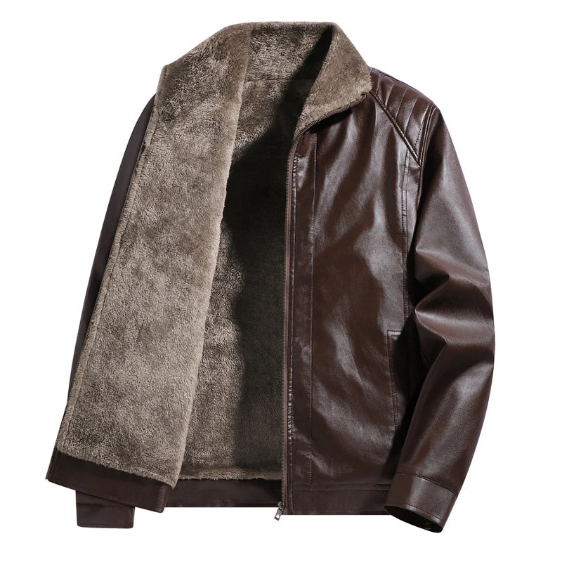 Men's Leather Biker Jacket Fleece