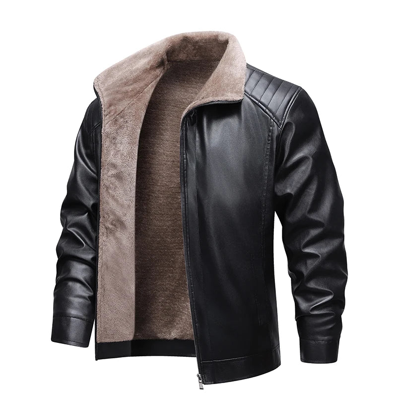 Men's Leather Biker Jacket Fleece