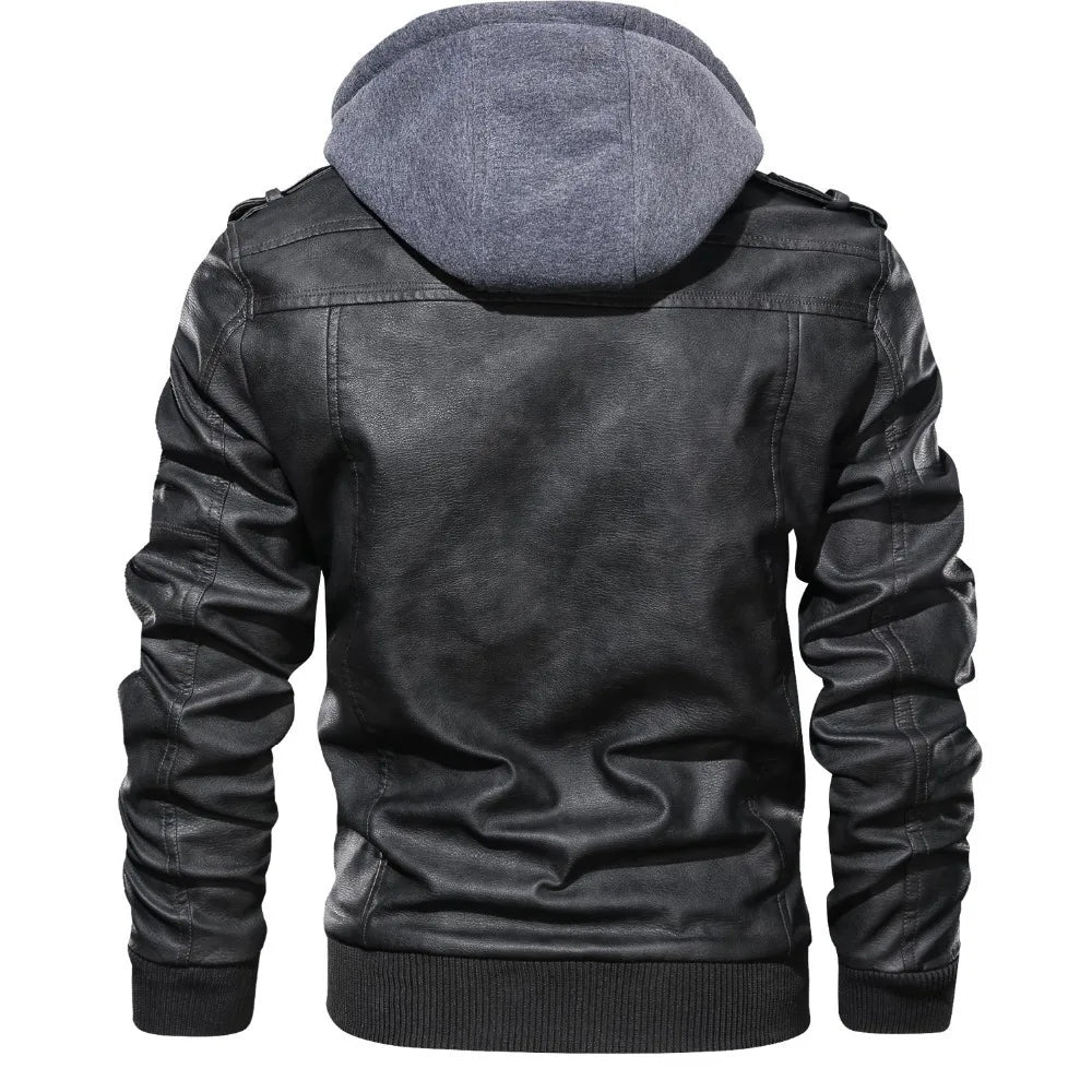 Men's Hooded PU Leather Jacket
