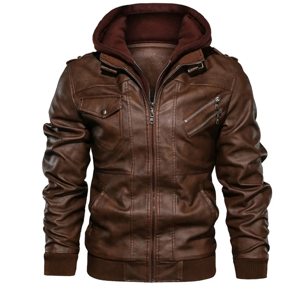 Men's Hooded PU Leather Jacket